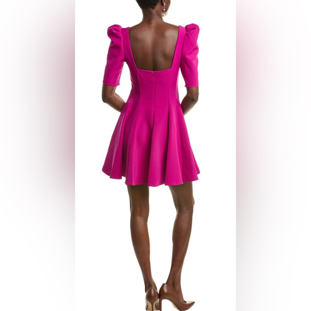 Black Halo Bambi Mini Dress Puff Sleeve Skirt Pockets Berry Plum Sz 12 NWT $415 - Picture 2 of 7
